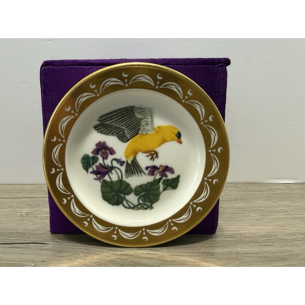 State Birds Flowers Franklin MINI Plate New Jersey Eastern Goldfinch Violet 3"